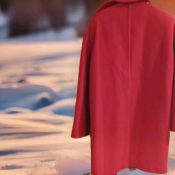 JG Hook Wool Coat womans Large Vtg 80's Red Long Double-Breasted Coat trench USA - Picture 7 of 7